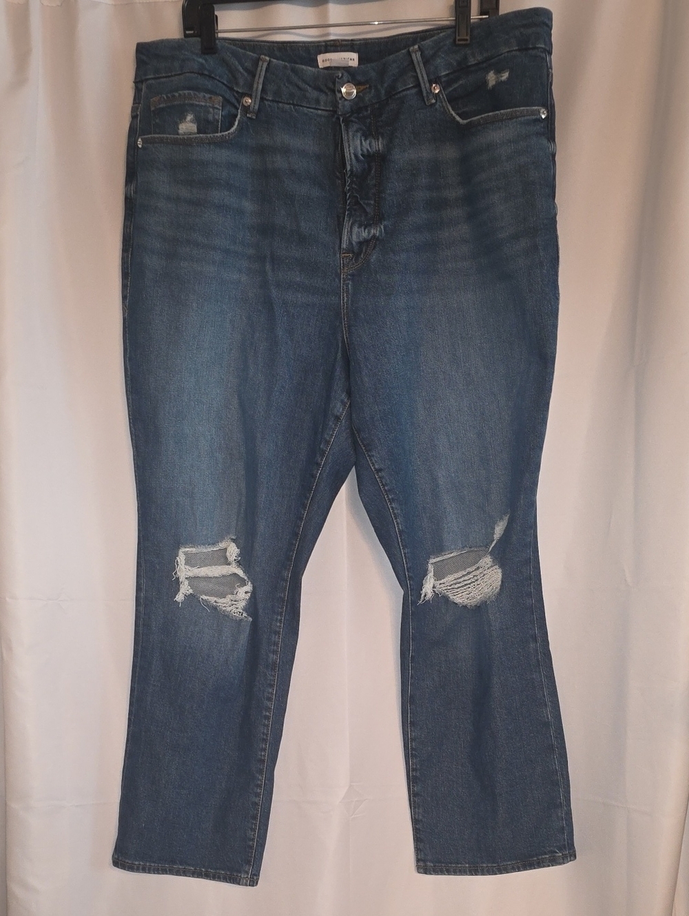 Good American Blue Straight-Leg Distressed Jeans Size 18